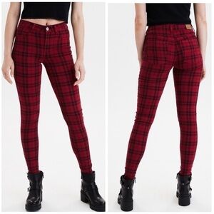 AMERICAN EAGLE Red Plaid High Rise Jeggings